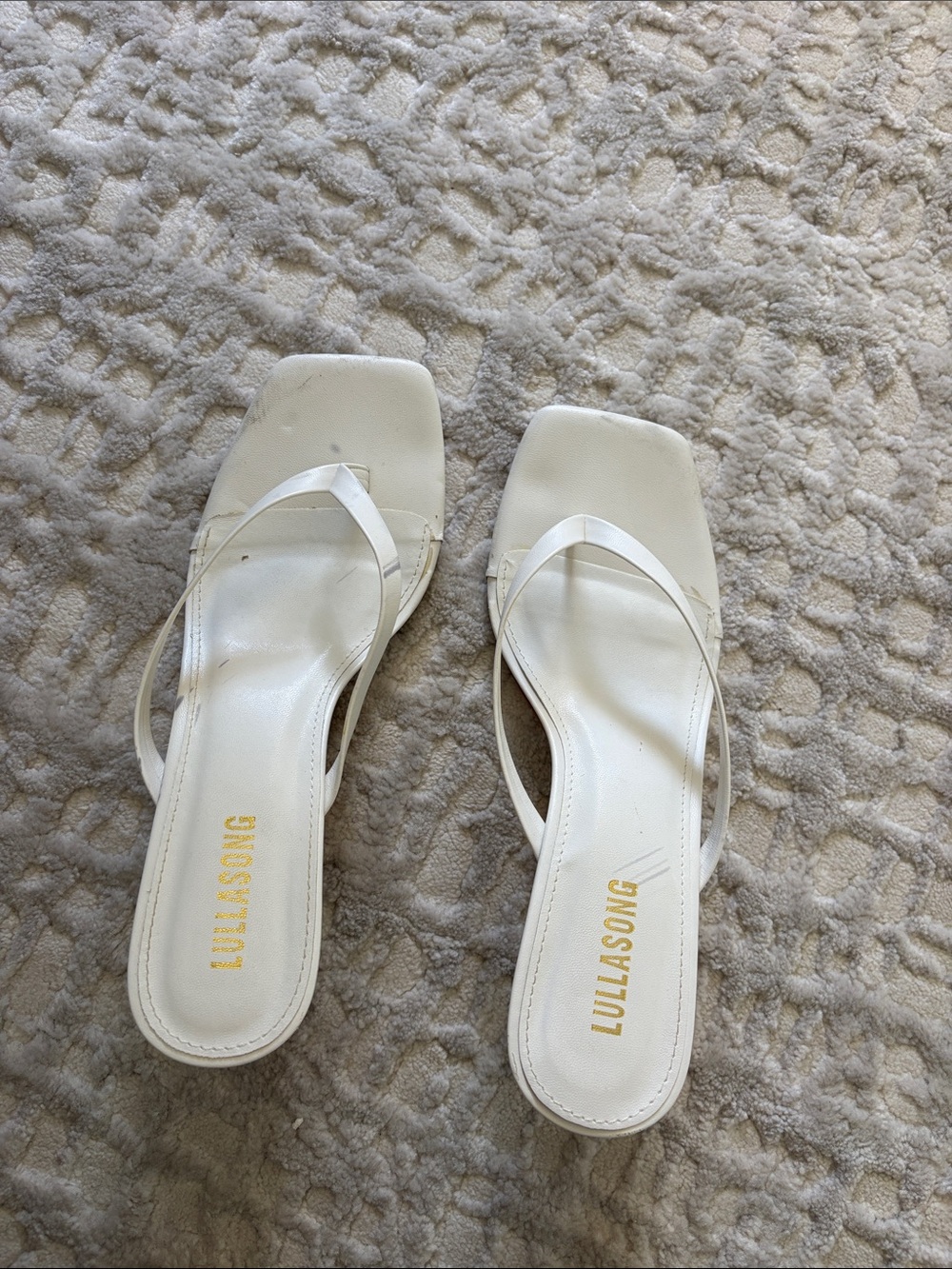 Amazon White Square-Toe Slide Heels with Thin Straps
